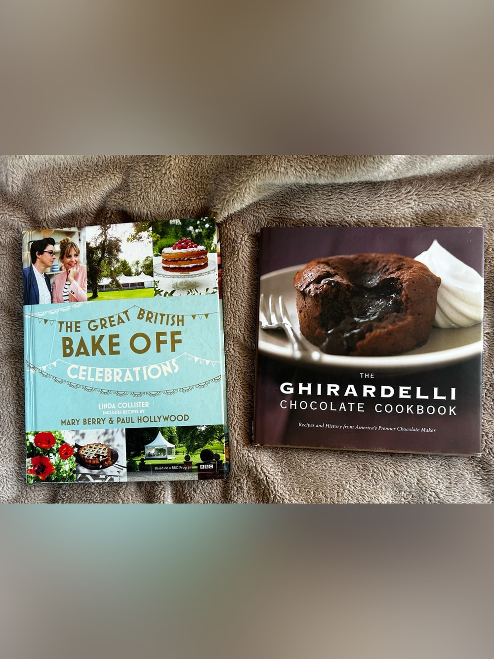Two beautiful baking cookbooks: Great British BakeOff and Ghiradelli Chocolate